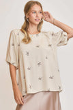 Umgee Full Size Linen Blend Ribbon Embroidered Top Plus Size - Trendsi - Flyclothing LLC