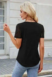 Smocked Round Neck Short Sleeve T-Shirt - Trendsi - Flyclothing LLC