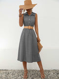 Striped Collared Neck Sleeveless Midi Dress - Trendsi - Flyclothing LLC