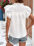 Ruffled Notched Cap Sleeve Blouse - Trendsi - Flyclothing LLC