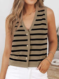 Striped V-Neck Knit Vest - Trendsi - Flyclothing LLC