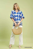 Umgee Shell Block Border Print Puff Sleeve Blouse - Trendsi - Flyclothing LLC