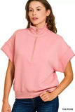 Zenana Full Size Scuba High Neck Half Zip Short Sleeve Top Plus Size - Trendsi - Flyclothing LLC