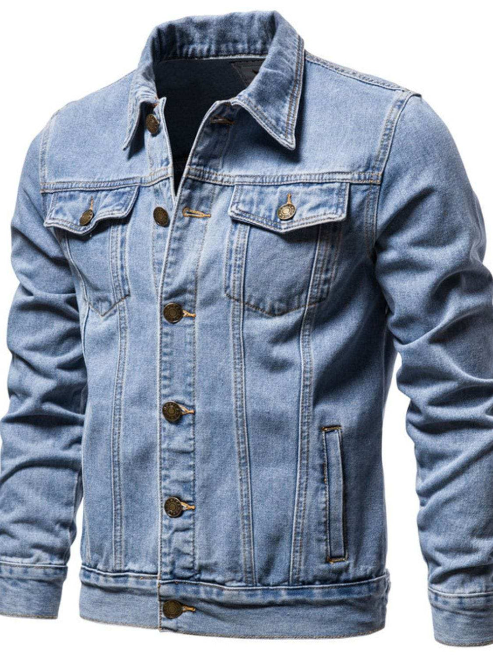Men's Button Down Long Sleeve Denim Jacket - Trendsi - Flyclothing LLC