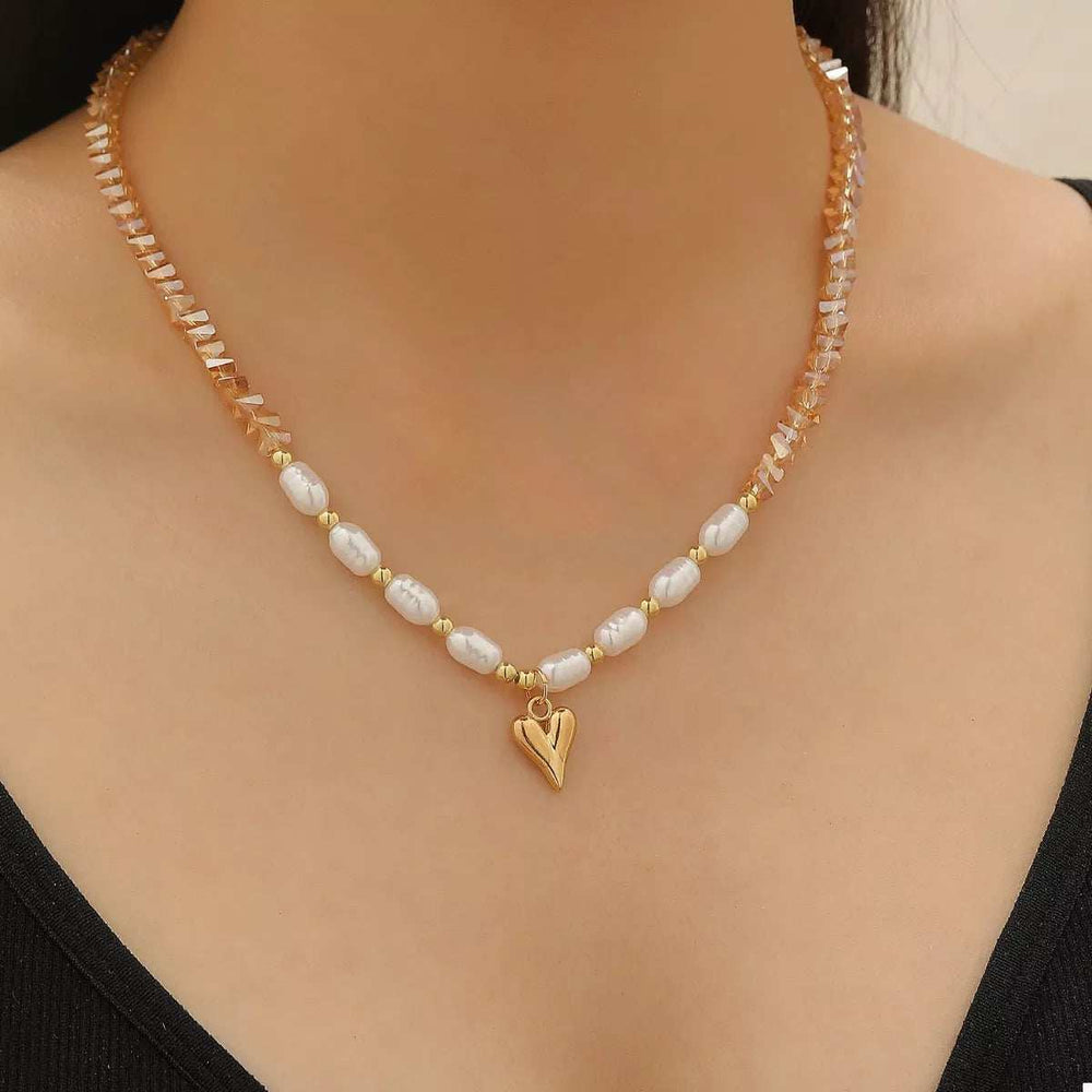 Pearl & Heart Pendant Necklace - Trendsi - Flyclothing LLC
