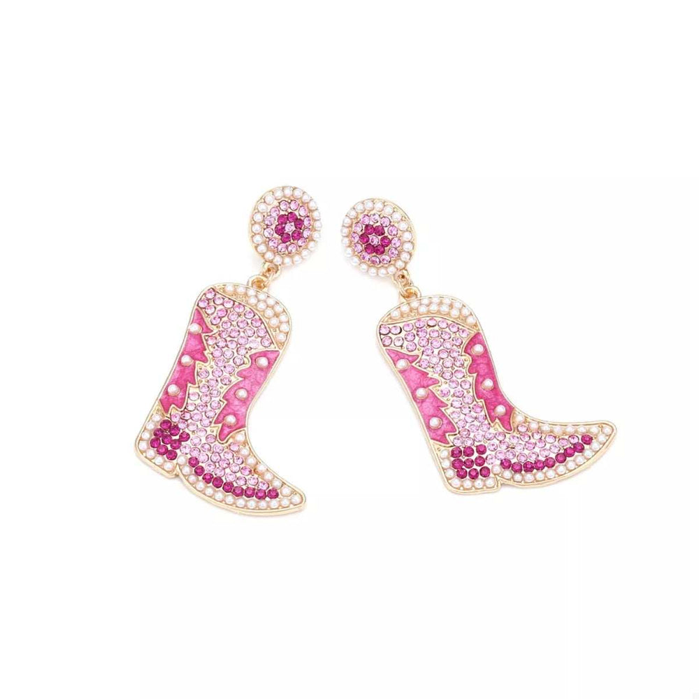 Rhinestone Cowboy Boot Dangle Earrings - Trendsi - Flyclothing LLC