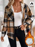 Hooded Plaid Button Up Jacket - Trendsi - Flyclothing LLC