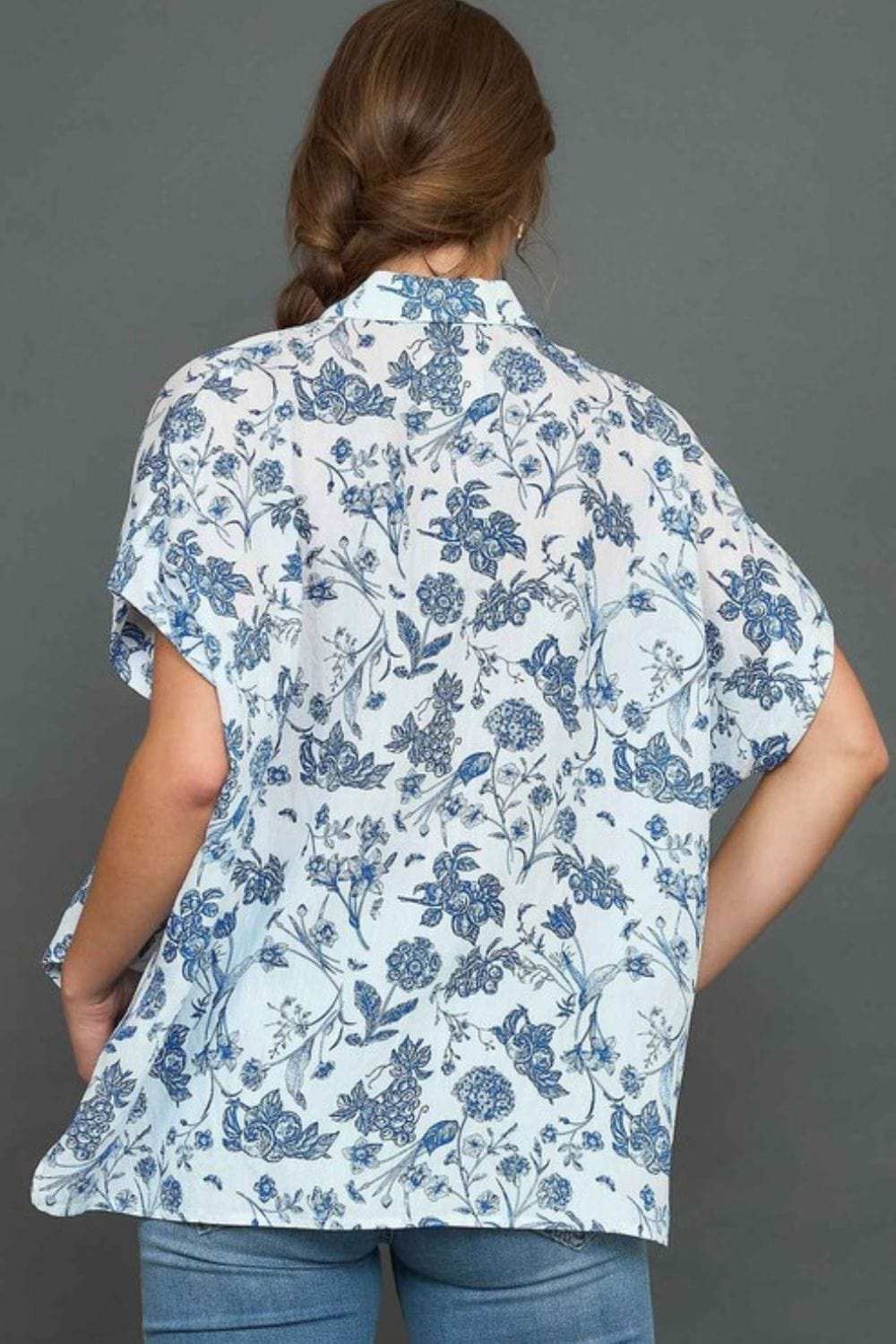 Umgee Full Size Two Tone Floral Print Top Plus Size - Trendsi - Flyclothing LLC
