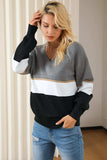 Color Block V Neck Long Sleeve Sweater - Trendsi - Flyclothing LLC