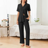 Button Down Long Sleeve Top and Pants Lounge Set - Trendsi - Flyclothing LLC