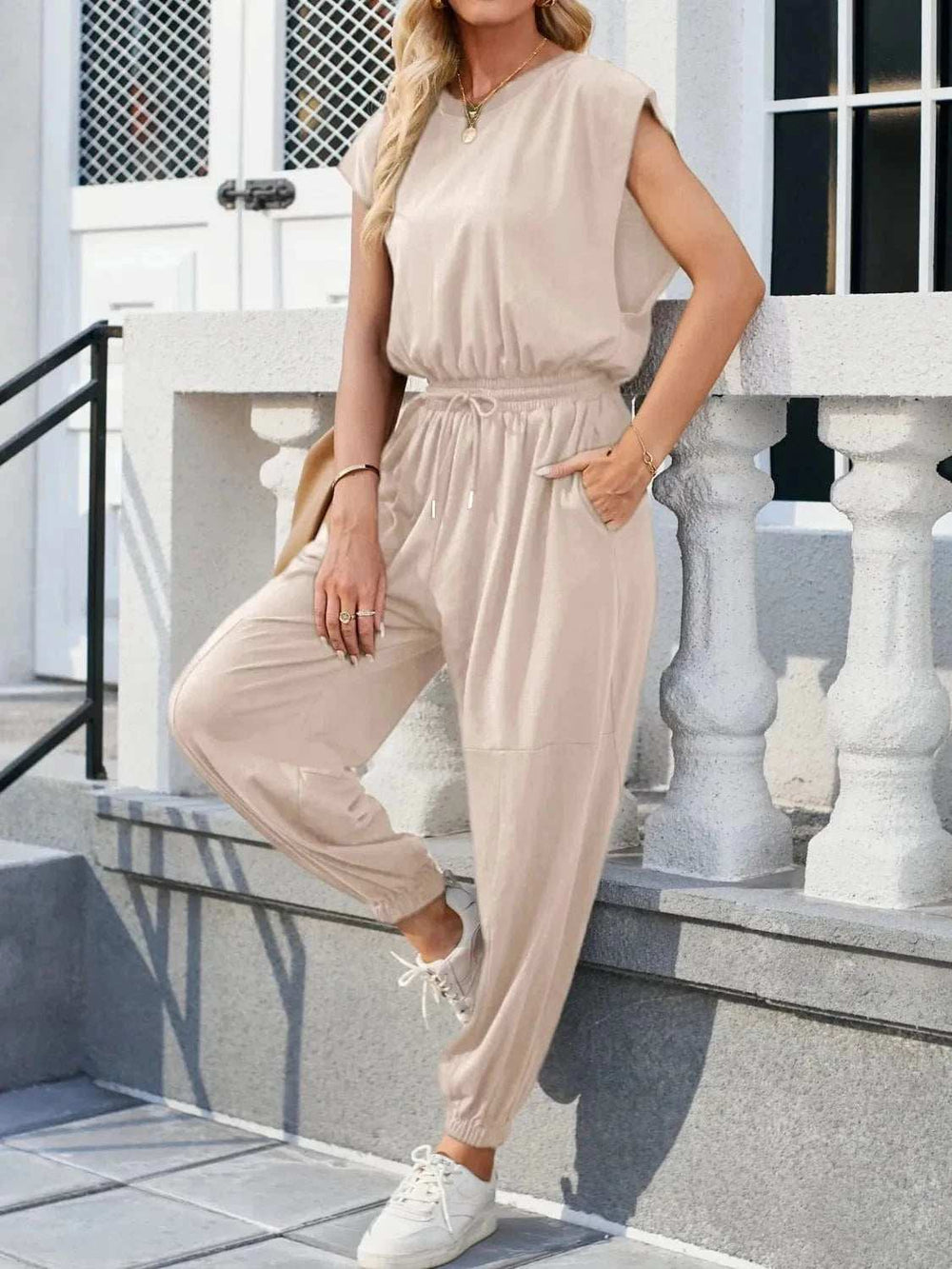 Backless Drawstring Waist Jumpsuit - Trendsi - Flyclothing LLC