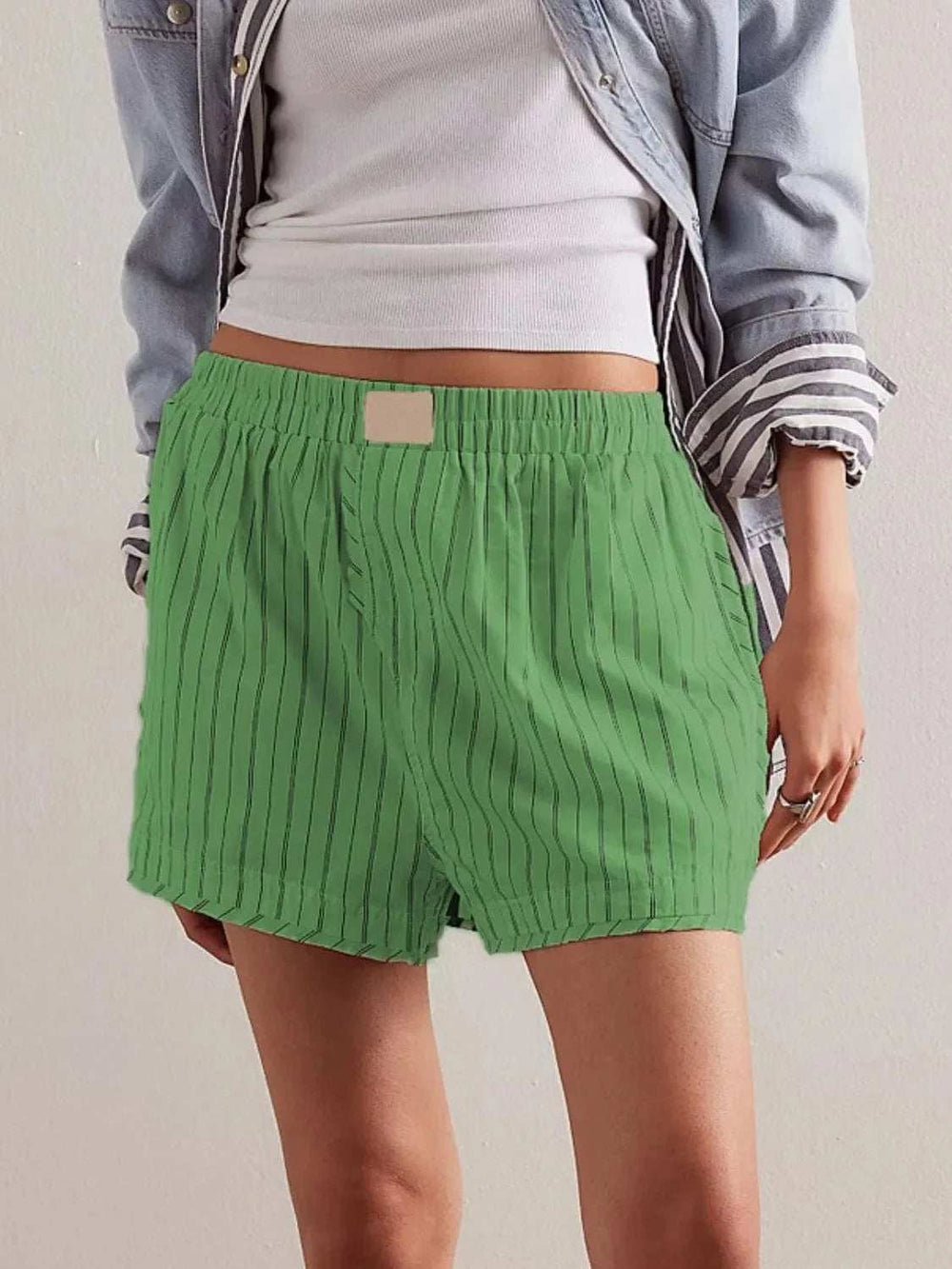 Striped Elastic Waist Shorts - Trendsi - Flyclothing LLC