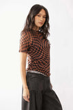 Davi & Dani Checker Board Printed Mesh Short Sleeve Top - Trendsi - Flyclothing LLC