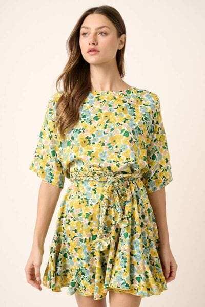 Mittoshop Floral Tie Waist Half Sleeve Mini Dress - Trendsi - Flyclothing LLC
