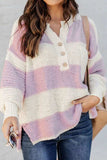 Striped Half Button Ribbed Sweater - Trendsi - Flyclothing LLC