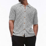 Men's Button Down Collared Neck Eyelet Knit Shirt - Trendsi - Flyclothing LLC