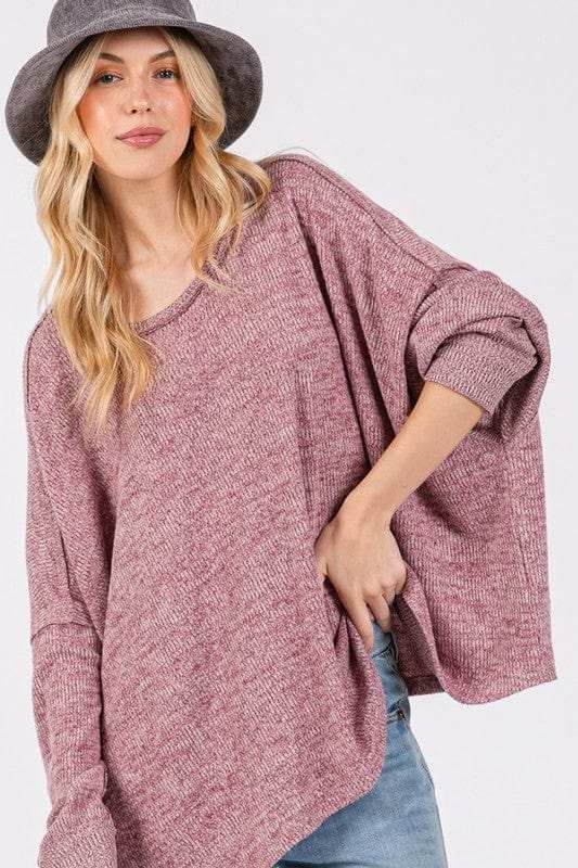 SAGE + FIG Round Neck Batwing Sleeve Oversize Top - Trendsi - Flyclothing LLC