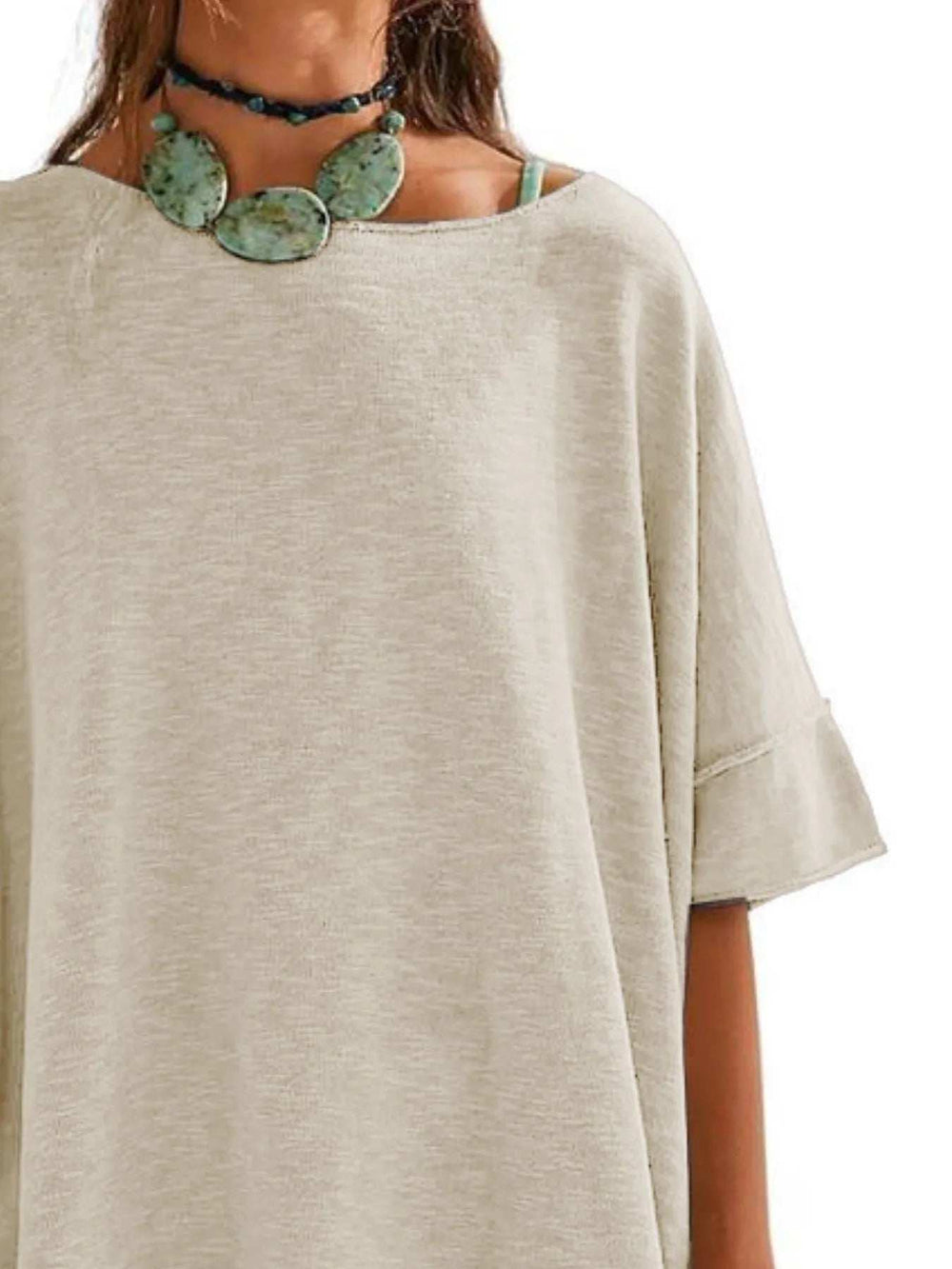Oversized Round Neck Drop-Shoulder T-Shirt - Trendsi - Flyclothing LLC