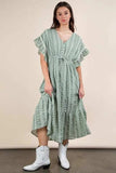 VERY J Embroidered Boho Ruffled Midi Dress - Trendsi - Flyclothing LLC