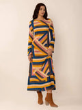 Contrast Round Neck Flare Sleeve Midi Dress - Trendsi - Flyclothing LLC