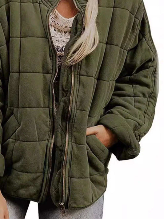 Full Size Zip Up Quilted Bomber Jacket Plus Size - Trendsi - Flyclothing LLC