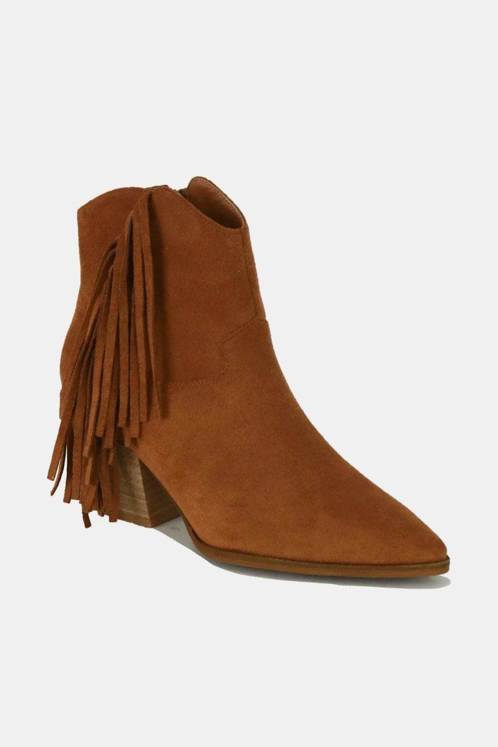 Beast Fashion Suede Fringe Point Toe Ankle Boots - Trendsi - Flyclothing LLC