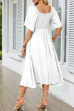 Smocked Tie Front Flutter Sleeve Midi Dress - Trendsi - Flyclothing LLC