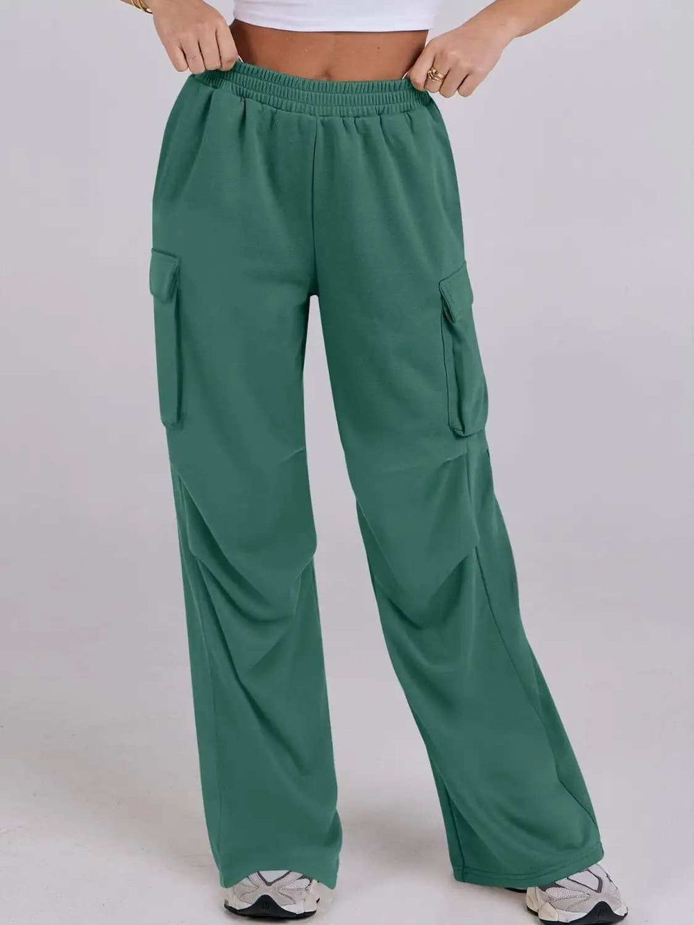 Elastic Waist Wide Leg Pants with Pockets - Trendsi - Flyclothing LLC