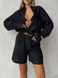 Button Up Long Sleeve Shirt and Shorts Set - Trendsi - Flyclothing LLC