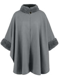 Fuzzy Trim Long Sleeve Poncho - Trendsi - Flyclothing LLC