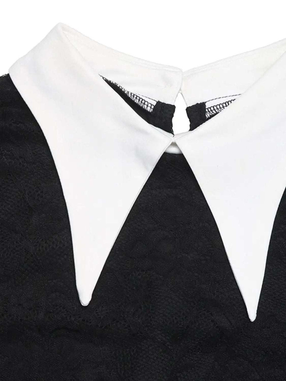 Perfee Lace Contrast Collared Neck Long Sleeve Midi Dress - Trendsi - Flyclothing LLC