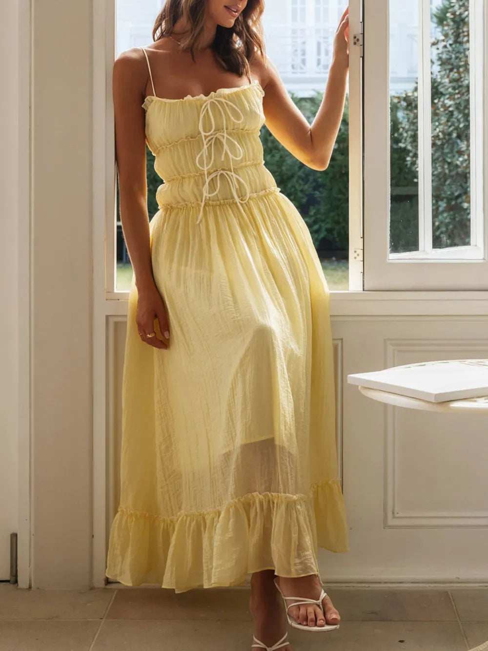 Devine Frill Ruffled Hem Midi Cami Dress - Trendsi - Flyclothing LLC