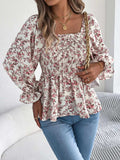 Floral Square Neck Flounce Sleeve Blouse - Trendsi - Flyclothing LLC