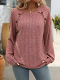 Decor Button Long Sleeve Ribbed T-Shirt - Trendsi - Flyclothing LLC