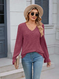 Lace Detail V-Neck Long Sleeve T-Shirt - Trendsi - Flyclothing LLC