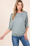 BOMBOM Striped Boat Neck Dolman Sleeve Top - Trendsi - Flyclothing LLC