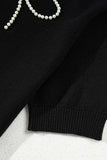 Pearl Bow Necklace Embellished Short Sleeve Knit Top - Trendsi - Flyclothing LLC