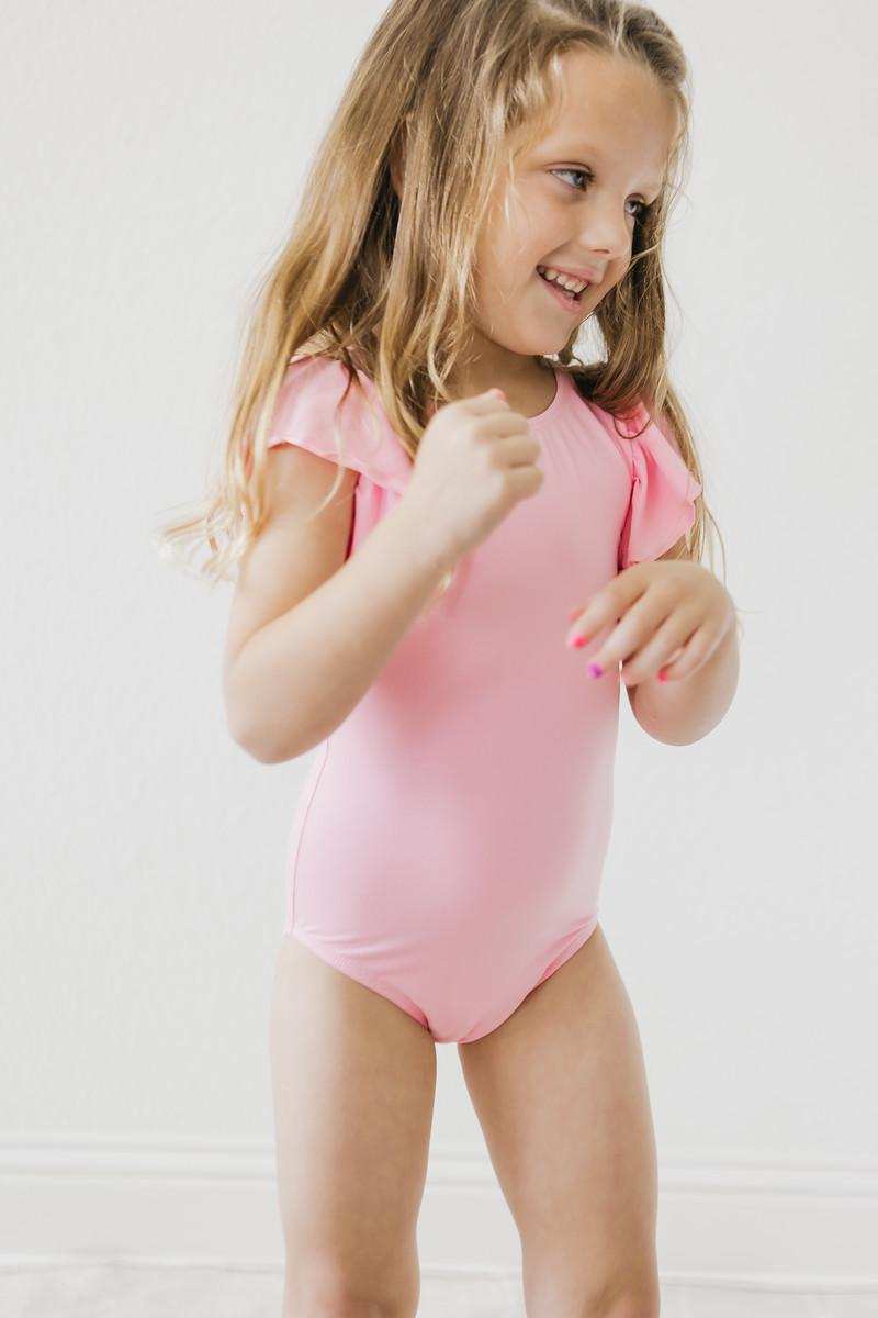 Bubblegum Pink S/S Flutter Sleeve Leotard - Mila & Rose ® - Flyclothing LLC