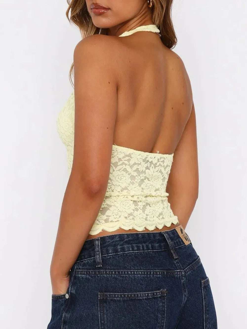 Lace Backless Halter Neck Cami - Trendsi - Flyclothing LLC