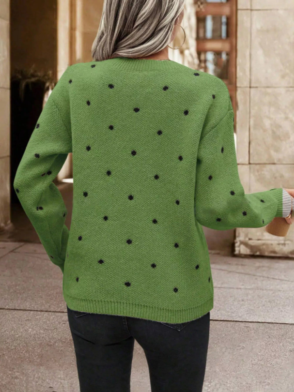 Polka Dot Long Sleeve Sweater - Trendsi - Flyclothing LLC