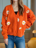 Daisy Button Up V-Neck Cardigan - Trendsi - Flyclothing LLC