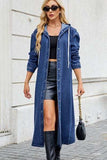 Button Up Long Sleeve Longline Hooded Denim Outerwear - Trendsi - Flyclothing LLC