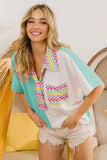 BiBi Color Block Knit with Multi Checker Contrast Top - Trendsi - Flyclothing LLC