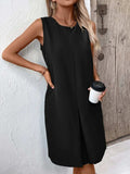 Pocketed Round Neck Sleeveless Mini Dress - Trendsi - Flyclothing LLC