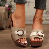 Buckle Trim Block Heel Sandals - Trendsi - Flyclothing LLC