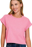Zenana Rolled Sleeve Crop T-Shirt - Trendsi - Flyclothing LLC