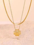 2 Piece 18K Gold-Plated Inlaid Zircon Lucky Clover Necklace - Trendsi - Flyclothing LLC