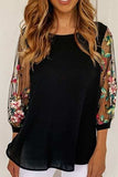 Floral Embroidered Sleeve Round Neck Blouse - Trendsi - Flyclothing LLC