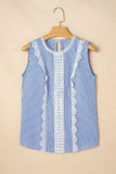 Stripe Lace Patchwork Crew Neck Sleeveless Top - Trendsi - Flyclothing LLC