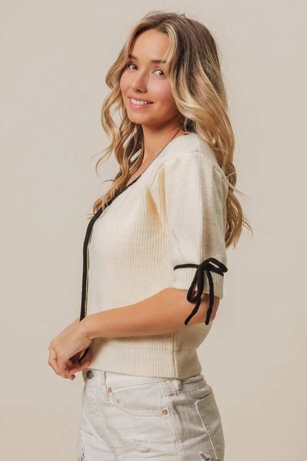 BiBi Contrast Binding Buttoned Cardigan - Trendsi - Flyclothing LLC